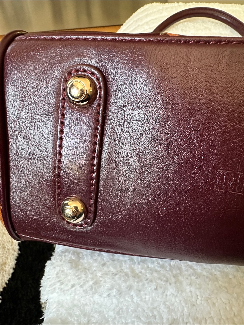 Sharif Orange & Burgundy Patterned Satchel with Gold Hardware - Picture 2 of 13